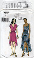 Vogue 8870 Sleeveless or Raglan Sleeve Dress with Hi-Lo Skirt in Two Lengths, Uncut, Factory Folded, Sewing Pattern Size 16-26