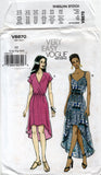 Vogue 8870 Sleeveless or Raglan Sleeve Dress with Hi-Lo Skirt in Two Lengths, Uncut, Factory Folded, Sewing Pattern Size 16-26