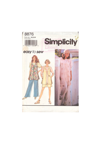 Simplicity 8876 Sewing Pattern, Top And Unlined Vest, Size XS-S-M, Mostly Uncut, Incomplete