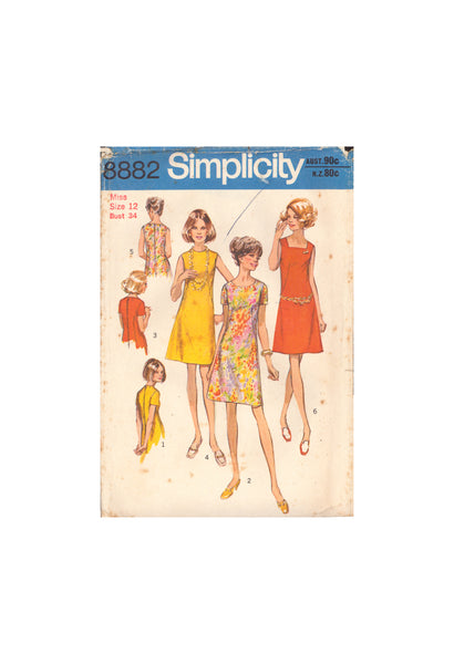 Simplicity 8882 Sewing Pattern, Dress With Three Necklines, Size 12, Cut, Incomplete