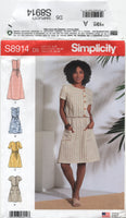 Simplicity 8914 Dress in Two Lengths with Sleeve Variations and Tie Belt, Uncut, Factory Folded, Sewing Pattern Size 4-12