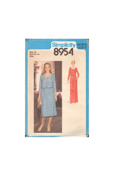 Simplicity 8954 Dress in Two Lengths, Sewing Pattern, Size 12, CUT, COMPLETE