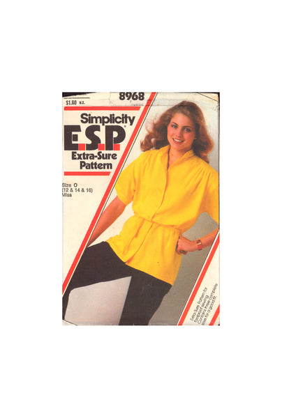 Simplicity 8968 Sewing Pattern Top and Tie Belt Size 12-14-16 Uncut Factory Folded