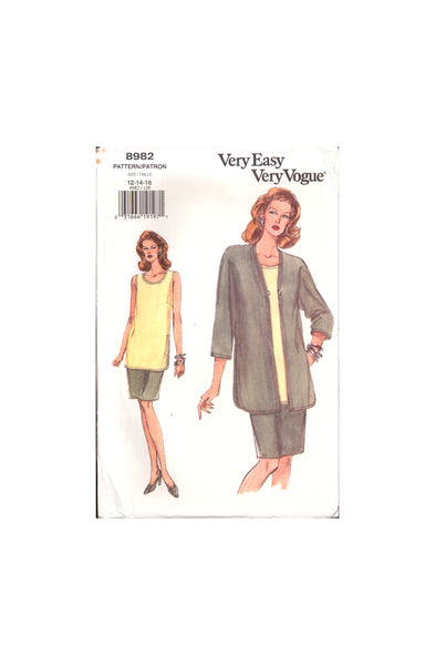 Vogue 8982 Sewing Pattern Jacket Top Skirt Size 12-14-16 Uncut Factory Folded