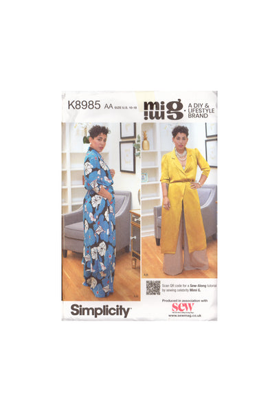 Simplicity 8985 Sewing Pattern, Duster or Dress Pants, Size 10-18, Uncut, Factory Folded (Copy)