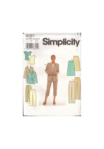 Simplicity 9081 Sewing Pattern, Jacket, Skirt, Pants and Knit-Top, Size 6-12, Uncut, Factory Folded