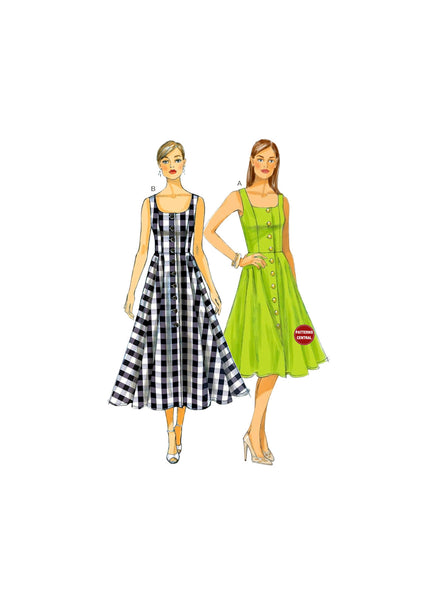 Vogue 9182 Button Front, Fit and Flare Sundress in Two Lengths, Uncut, Factory Folded, Sewing Pattern Size 6-14