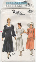Vogue 9187 Retro 80s Asymmetrical Drop Waist Dress with Drindl Skirt, Uncut, Factory Folded, Sewing Pattern Size 12