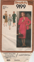 80s Sewing Pattern: Simplicity 9199 Mock Wrap Bodice Dress and Jacket, Uncut, Factory Folded Size 10