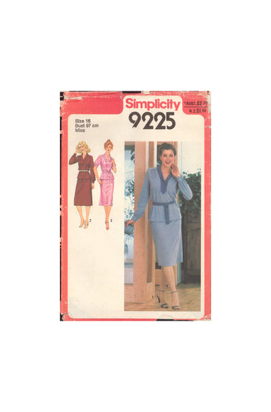 Simplicity 92225 Sewing Pattern, Two-Piece Dress and Tie Belt, Size 16, Cut, Complete