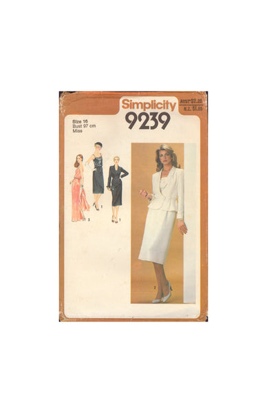 Simplicity 9239 Sewing Pattern, 2-Length Dress and Jacket, Size 12 or Size 16, Partially Cut, Complete