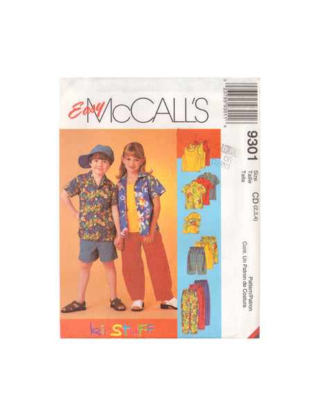 McCall's 9301 Sewing Pattern,  Children's Shirt, Top, Pants or Shorts and Hat, Size 2-3-4, Uncut, Factory Folded