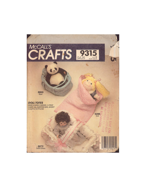 McCall's 9315 Sewing Pattern, Doll Totes, One Size, Neatly Cut, Complete