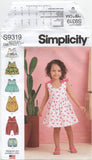 Simplicity 9319 Toddlers' Criss Cross Top, Dresses, Rompers and Panties, Uncut, Factory Folded Sewing Pattern Size 0.5-4