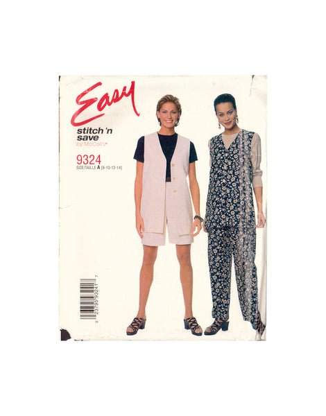 McCall's 9324 Sewing Pattern, Vest, Pants and Shorts, Size 8-10-12-14, Uncut, Factory Folded