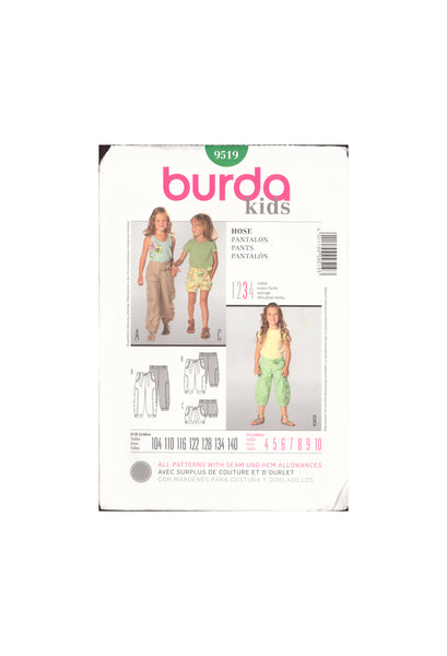 Burda 9519 Sewing Pattern, Children's Pants, Size 4-10, Uncut, Factory Folded