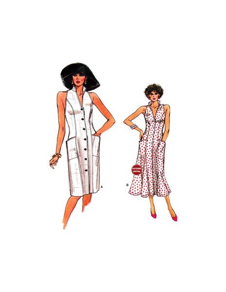 Vogue 9540 Sleeveless, Straight or Flared Shirt Dress, Uncut, Factory Folded, Sewing Pattern Size 6-10