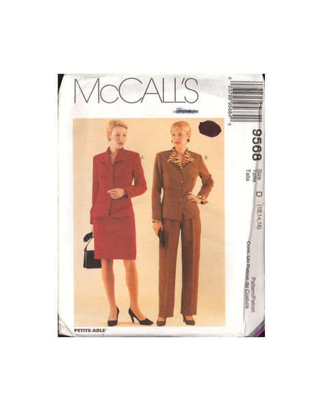 McCall's 9568 Women's Lined Jacket, Pants and Skirt, Uncut, Factory Folded, Sewing Pattern Size 12-14-16