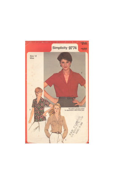 Simplicity 9774 Sewing Pattern, Misses' Shirt, Size 12, Neatly Cut, Complete