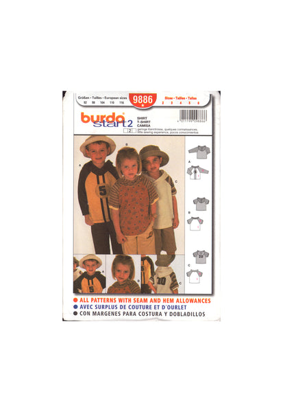 Burda 9886 Sewing Pattern Children's T-Shirt Size 2-6 Uncut Factory Folded