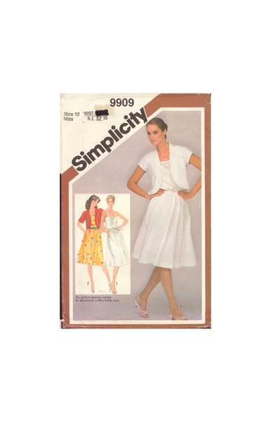 Simplicity 9909 Sewing Pattern, Sundress And Bolero Jacket, Size 12, Partially Cut, Complete