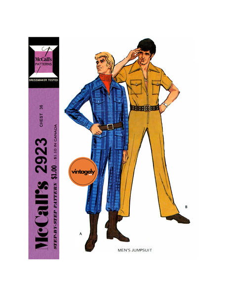 70s Collared Jumpsuit with Front Zipper, Chest 36, Height Proportioned, McCall's 2923, Vintage Sewing Pattern Reproduction