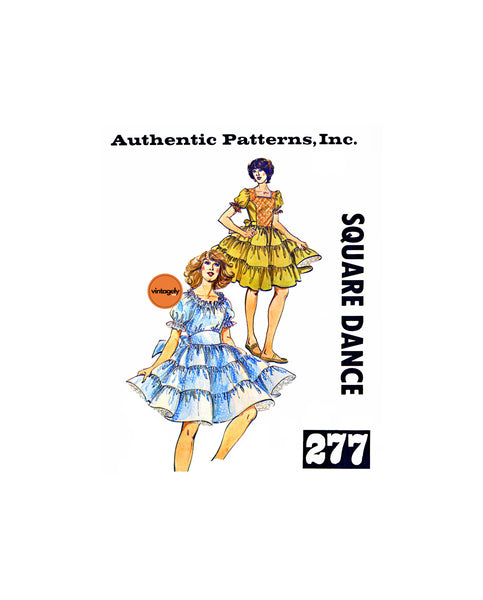 70s Girls' Square Dance Dress in Three Versions, Bust 30-32 (76-81.5 cm), Authentic Patterns 277, Vintage Sewing Pattern Reproduction
