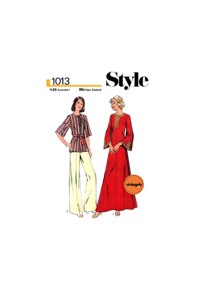 70s Top or Caftan with Long or Short Sleeves, Bust 34 (87 cm) or 36 (92 cm), Style 1013, Vintage Sewing Pattern Reproduction