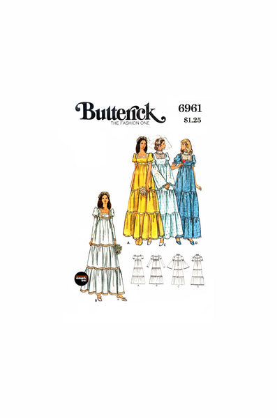 70s Empire Waist, Cottagecore Bridal or Bridesmaid Tiered Dress, Bust 32.5 (83 cm) or 34 (87 cm) Butterick 6961, Vintage Sewing Pattern Reproduction