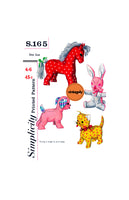 50s Set of Stuffed Toys: Cat, Dog, Rabbit and Horse, Various Heights, Simplicity 165, Vintage Sewing Pattern Reproduction