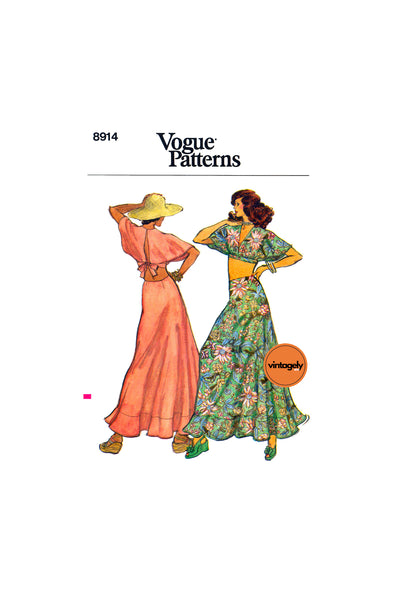 70s Summery Boho Crop Top and Maxi Skirt, Bust 32.5 (83 cm) or 34 (87 cm) Vogue 8914, Vintage Sewing Pattern Reproduction