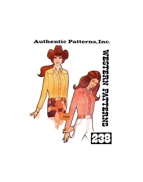 70s Women's Fitted Western Body Shirt, Various Sizes, Authentic Patterns 238, Vintage Sewing Pattern Reproduction