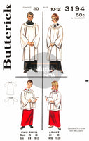 50s Unisex Adult or Child Choir Robes, Select Your Size, Butterick 3194, Vintage Sewing Pattern Reproduction