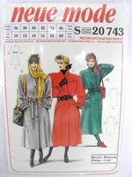 Neue Mode 20743 Trench Coat with Self Tie Belt and Cuff Detail Variations, Uncut, Factory Folded Sewing Pattern Size 10-20