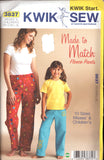 Kwik Sew 3837 Made to Match Mum and Daughter Fleece Pants, Multi Size Adult and Child XS-XL