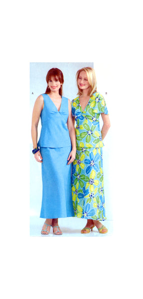 See & Sew 4494 Close Fitting V-Neck Top with Front Pleats and Slightly Flared Skirt, Sewing Pattern Size 8-12