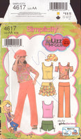 Simplicity 4617 Sewing Pattern, Girls' Tops, Pants, Shorts, Skirt, Hat, Size 8-16, Uncut, Factory Folded, or Size 8-10, Partially Cut, Complete