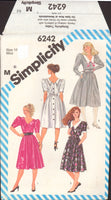 Simplicity 6242 Back Buttoned Dress with Front and Back V-Neckline and Long or Short Sleeves, Sewing Pattern Size 10