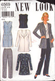 New Look 6569 Below Hip Jacket, Sleeveless Button Front Dress or Top and Pants, Sewing Pattern Multi Size 8-18