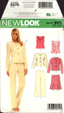 New Look 6570 Sleeveless Top, Jacket, Pants and Flared Skirt, Sewing Pattern Multi Size 10-22