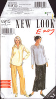 New Look 6915 Long Sleeve Top with or without Collar, Straight Pants and Skirt, Sewing Pattern Multi Plus Size 6-24