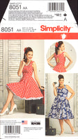 Simplicity 8051 Rockabilly Sundress with Bodice and Back Style Variations, Sewing Pattern Size 10-18