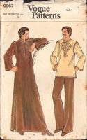 Vogue 9067 Men's Loose Fitting Tunic or Caftan with Jewel Neckline, Braid Trim and Side Slits, Sewing Pattern Size 36