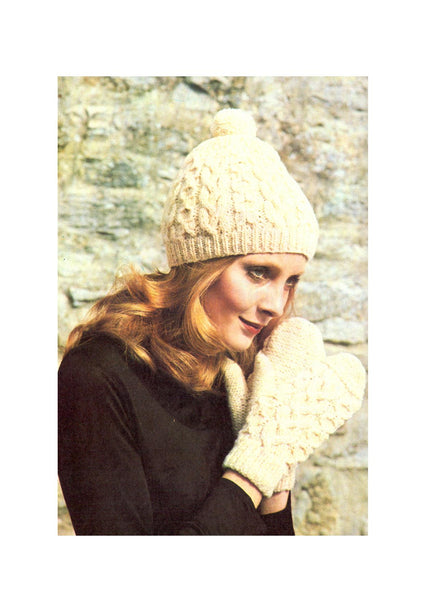 Vintage 70s Aran Cap and Mitts Pattern Instant Download PDF 3 + 4 pages