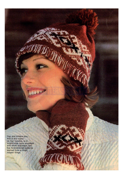 Vintage 70s Cap And Mittens Pattern Instant Download PDF 2 pages