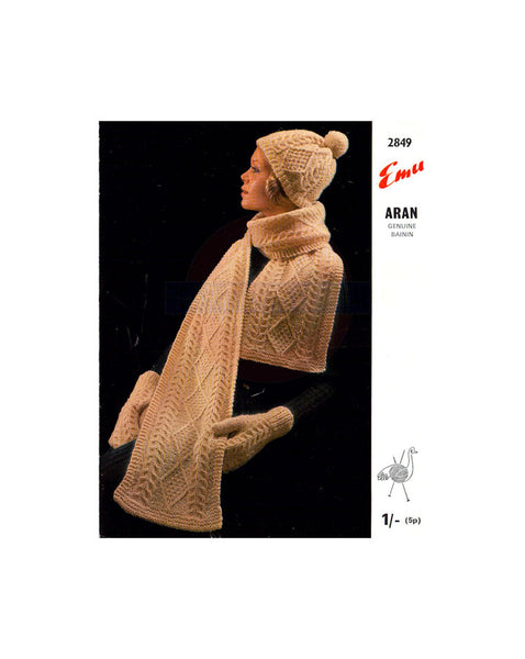 Emu 2849 Patterns for a Hat, Mitts and a Scarf - Instant Download PDF 4 pages