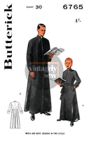 50s Men's or Boy's Cassock in Two Styles, Chest Size 30 (76.5 cm), 36 (91 cm) or 38 (97 cm), Butterick 6765 Vintage Sewing Pattern Reproduction