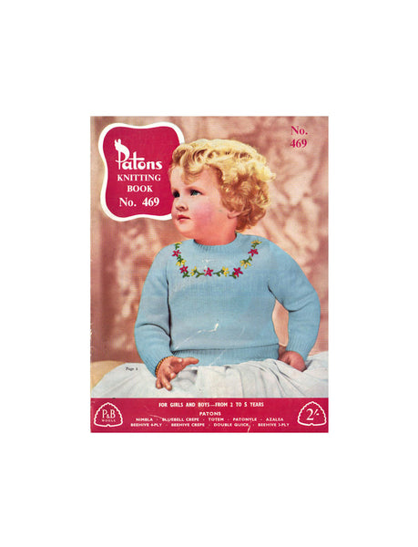 Patons 469 - 50s Knitting Patterns for Sweaters, Cardigans and Puppet Mitts For Children From 2 To 5 Years Instant Download PDF 20 pages