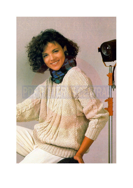 80s Classic Aran Long Sleeved Pullover Knitting Pattern Size 76-81 cm Bust Instant Download PDF, 4 pages