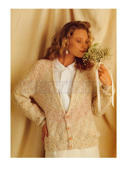 80s Lady's Long Sleeved, Single Breasted Cardigan Knitting Pattern Bust Size 30-40 Instant Download PDF 2 pages